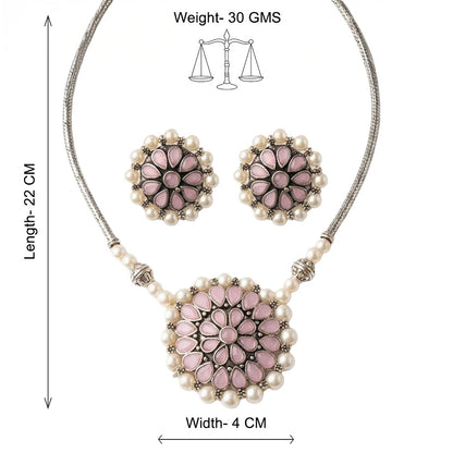 Crystal bloom oxidised chain neckpiece (Baby Pink)