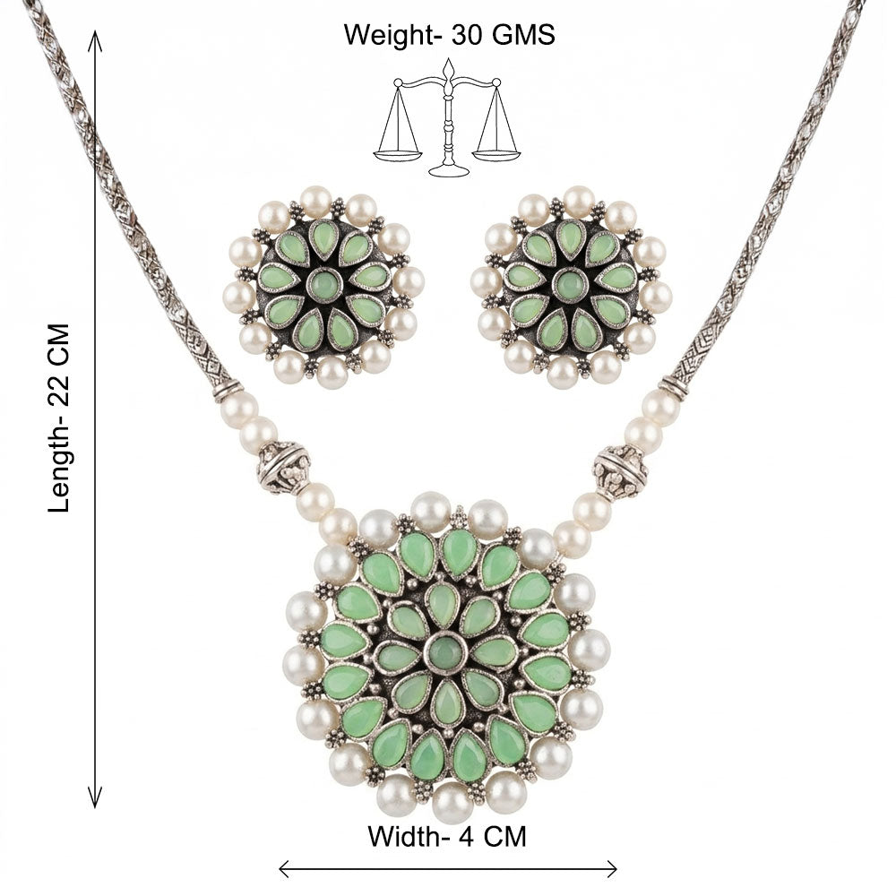 Crystal bloom oxidised chain neckpiece (Pista)