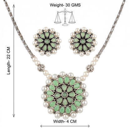 Crystal bloom oxidised chain neckpiece (Pista)