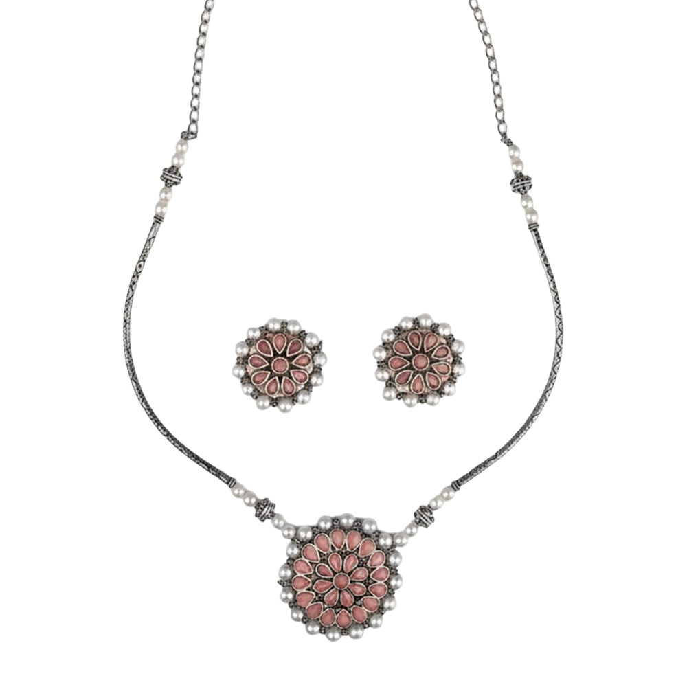 Crystal bloom oxidised chain neckpiece (Light Orange)