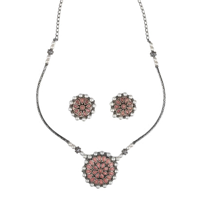 Crystal bloom oxidised chain neckpiece (Light Orange)