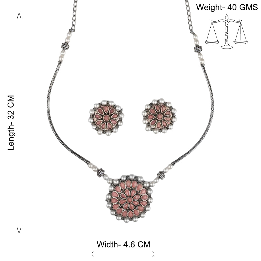 Crystal bloom oxidised chain neckpiece (Light Orange)