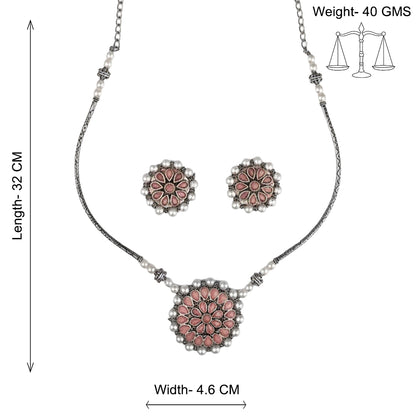 Crystal bloom oxidised chain neckpiece (Light Orange)