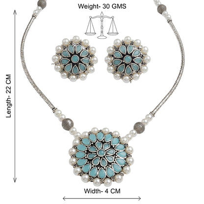Crystal bloom oxidised chain neckpiece set (Mint)