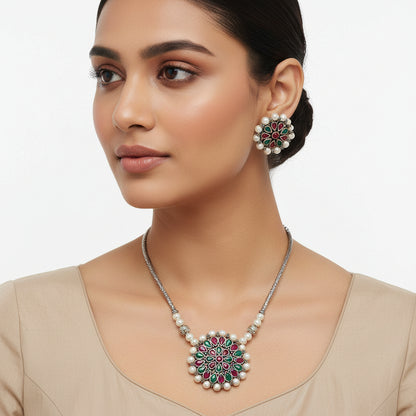 Crystal bloom oxidised chain neckpiece (MULTICOLOR)