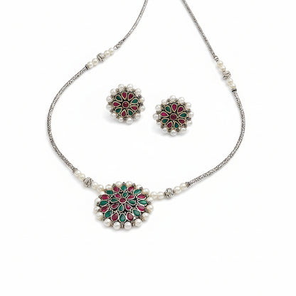 Crystal bloom oxidised chain neckpiece (MULTICOLOR)