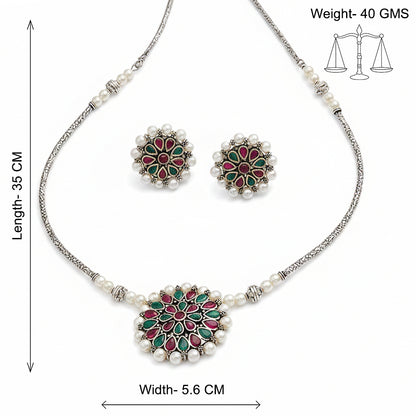 Crystal bloom oxidised chain neckpiece (MULTICOLOR)