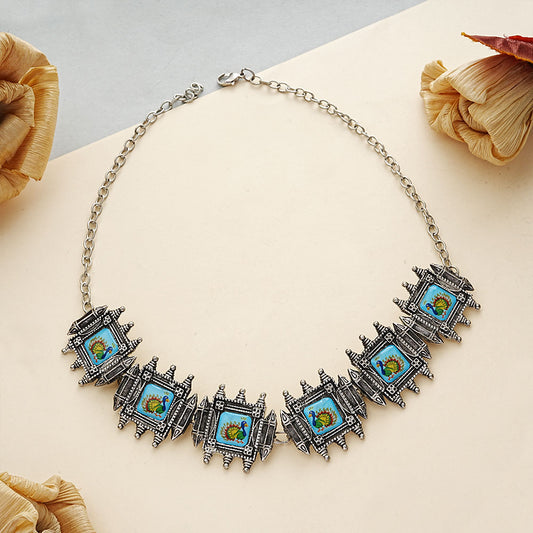 Sleek aqua peacock choker neckpiece (Sky Blue)