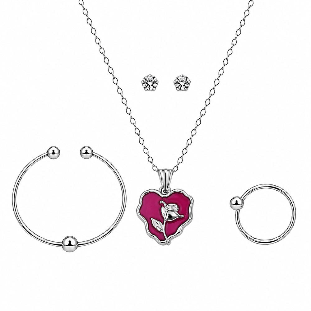 Pink Heart Crystal Pendant Set