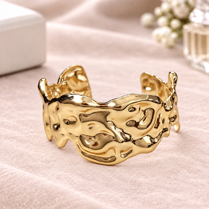 Golden Liquid Wave Statement Bracelet
