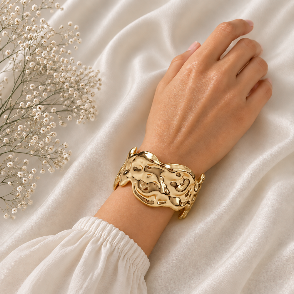 Golden Liquid Wave Statement Bracelet