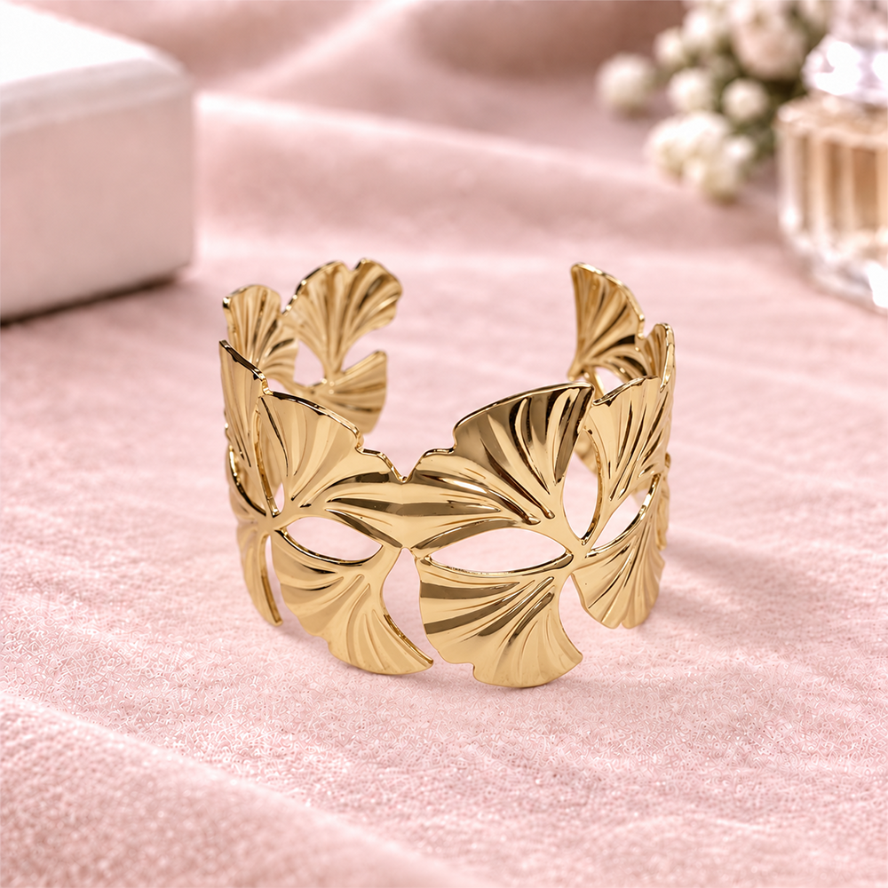 Golden Floral Leaf Statement Cuff