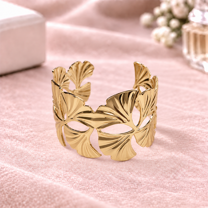 Golden Floral Leaf Statement Cuff