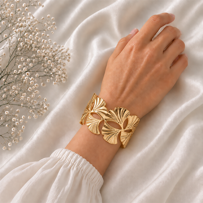 Golden Floral Leaf Statement Cuff