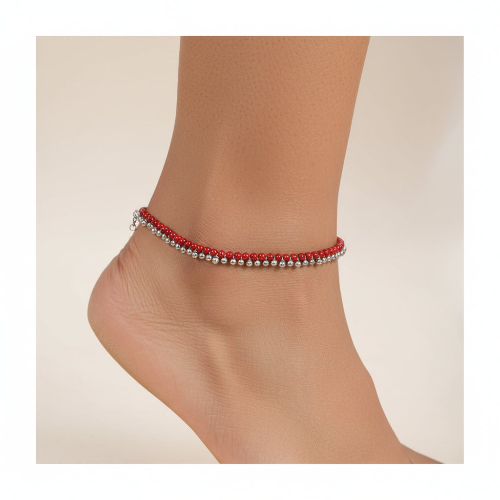 Red beetle pearl anklet (Red)
