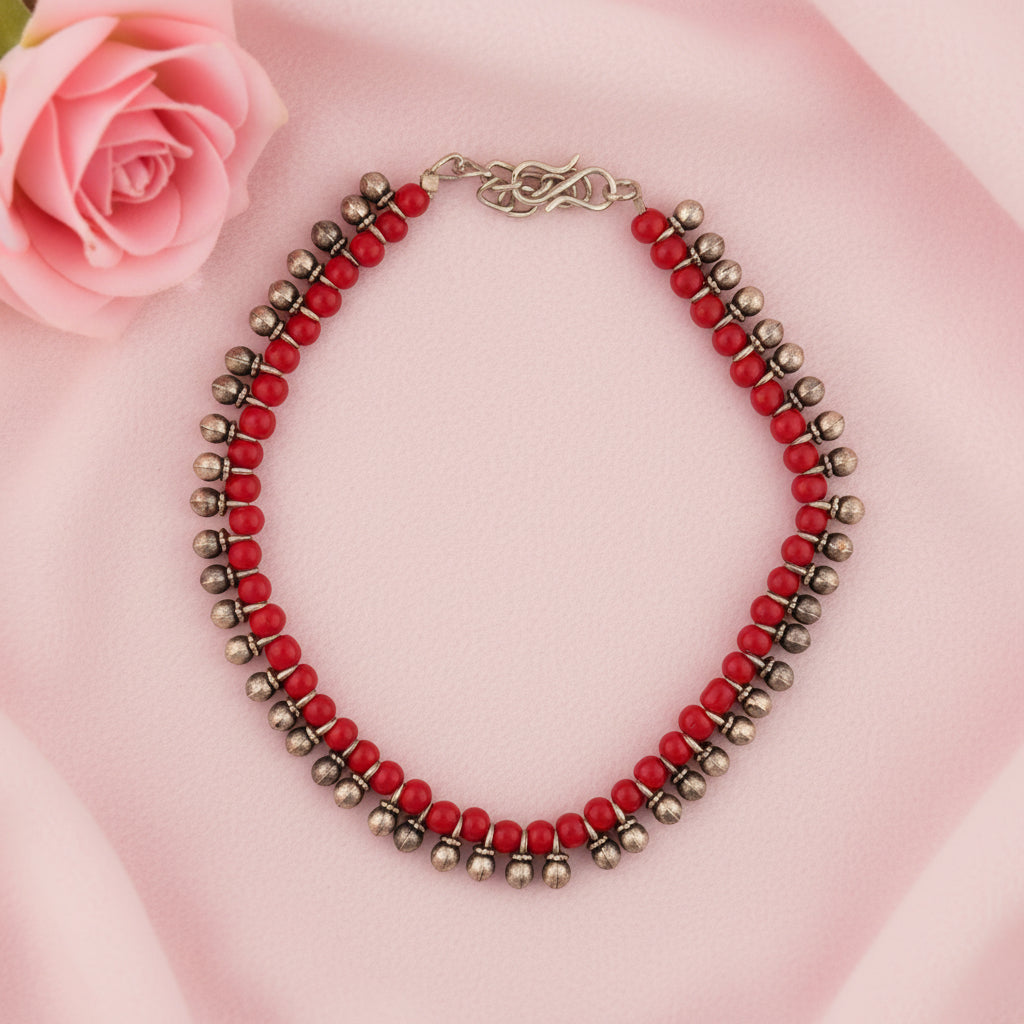 Red beetle pearl anklet (Red)