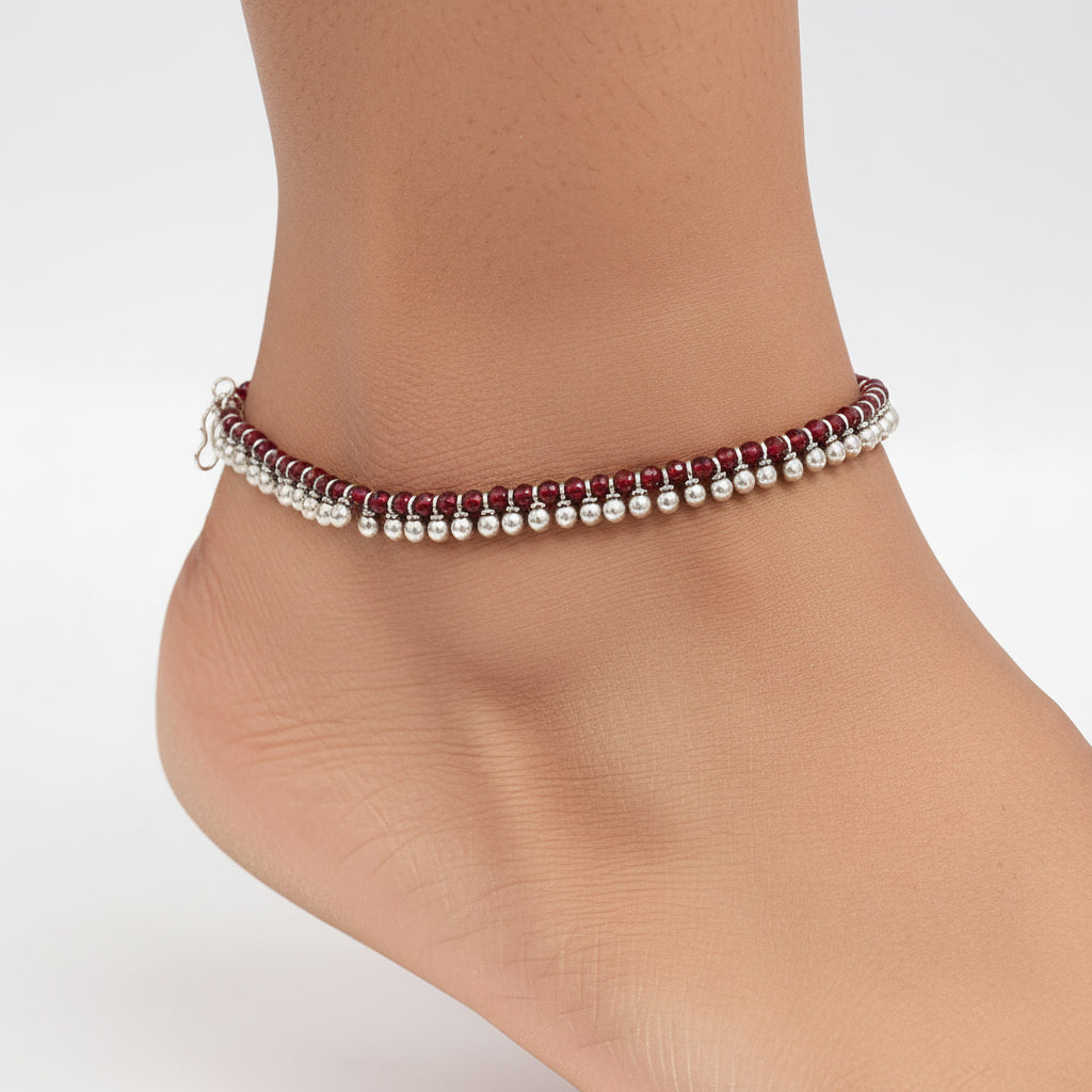 Red beetle pearl anklet (Dark Maroon)