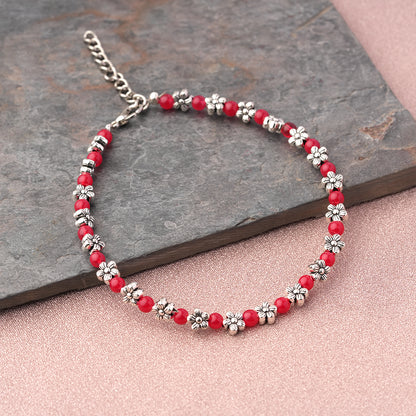 BeadedBeauty Oxidised anklet (Red)