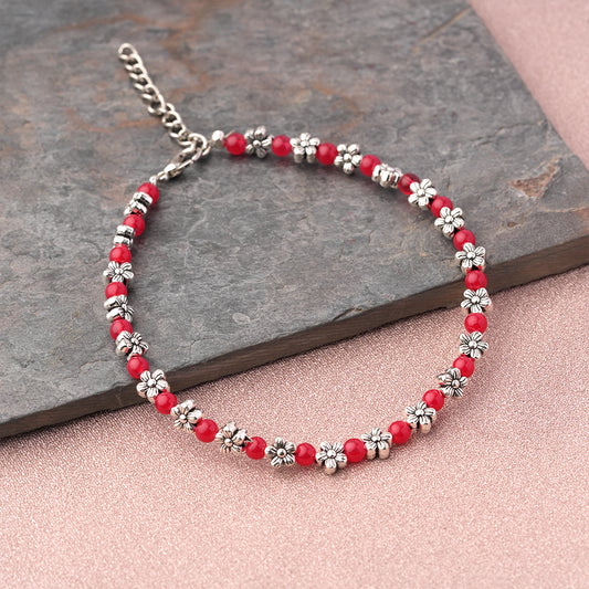 BeadedBeauty Oxidised anklet (Red)
