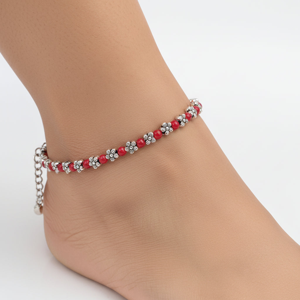 BeadedBeauty Oxidised anklet (Red)