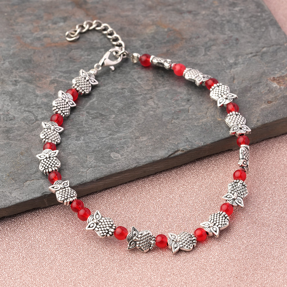 AwesomeOwl Oxidised anklet(Red)