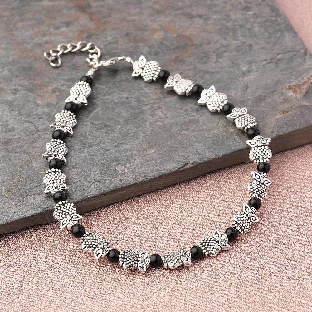 AwesomeOwl Oxidised anklet(Black)