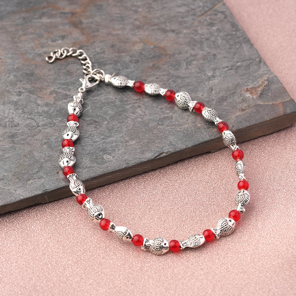 PrettyPices Oxidised anklet (Red)