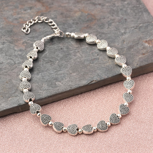 Heart oxidised bead anklet (Silver)