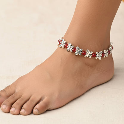 BlossomButterfly beaded anklet (Red)