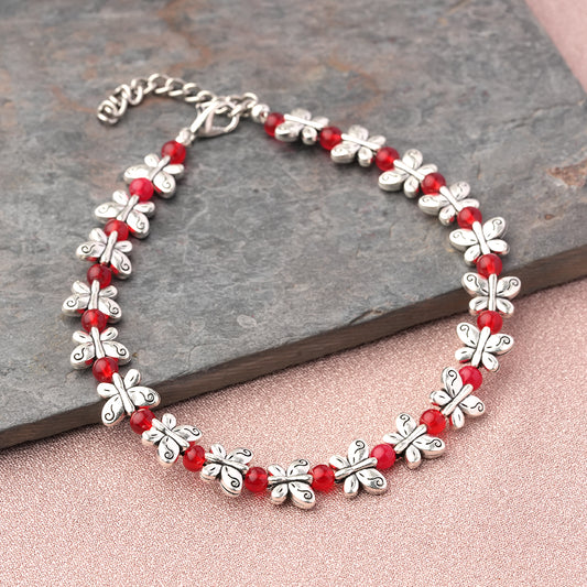 BlossomButterfly beaded anklet (Red)