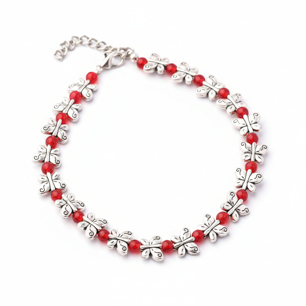 BlossomButterfly beaded anklet (Red)
