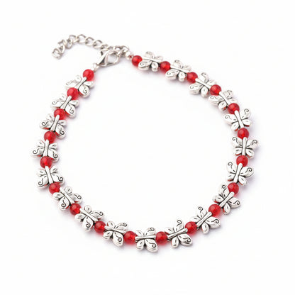 BlossomButterfly beaded anklet (Red)
