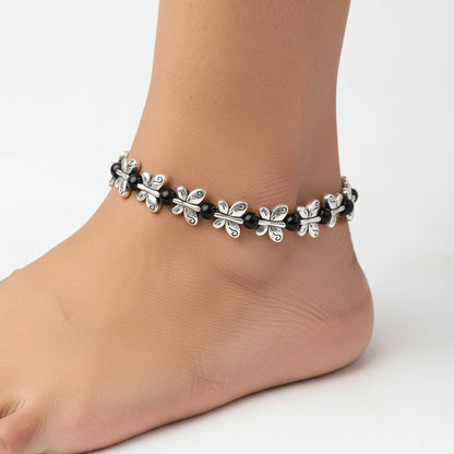BlossomButterfly beaded anklet (Black)