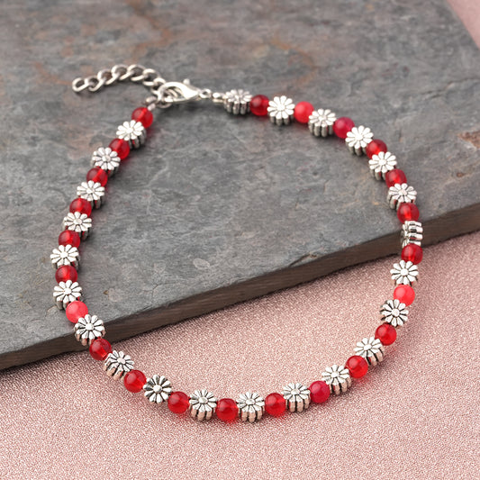 DaisyDits beaded anklet (Red)