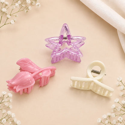 Pastel Star & Mini Claw Hair Clip Set (Pack of 3)