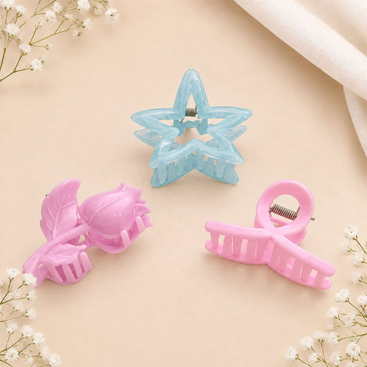 Pastel Star & Floral Mini Claw Clip Set