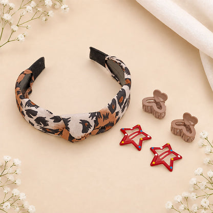 Printed Headband, Mini Claw & Star Hair Clip Set (Pack of 4)