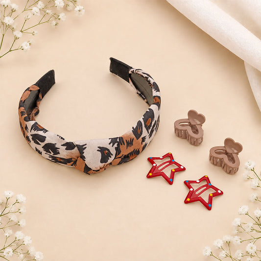 Printed Headband, Mini Claw & Star Hair Clip Set