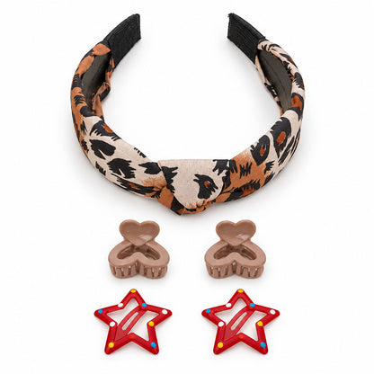 Printed Headband, Mini Claw & Star Hair Clip Set (Pack of 4)