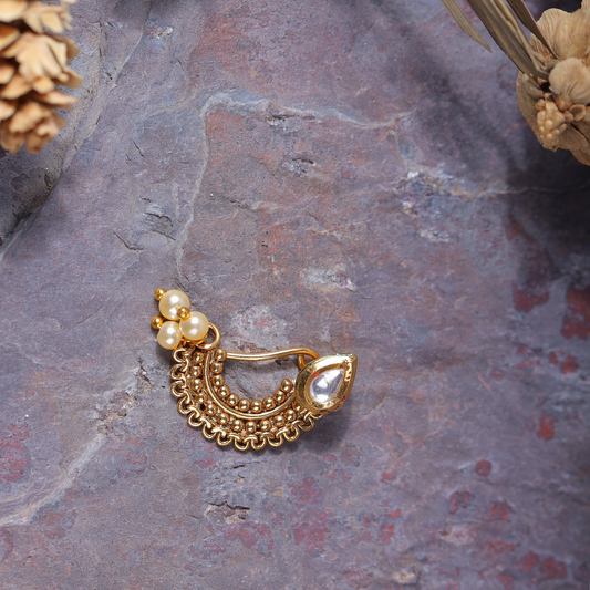 Kundan studded Marathi Brass Nath