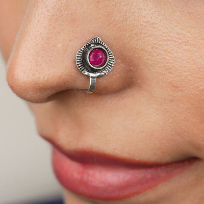 StylishKudi Women & Girls Oxidized Silver Tone Nose Pin And Nose Ring Combo Set