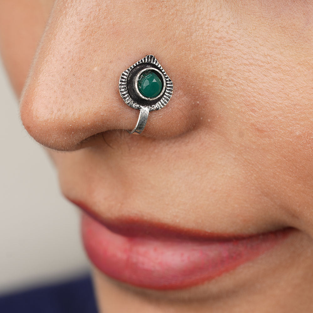 StylishKudi Women & Girls Oxidized Silver Tone Nose Pin And Nose Ring Combo Set