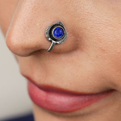 StylishKudi Women & Girls Oxidized Silver Tone Nose Pin And Nose Ring Combo Set