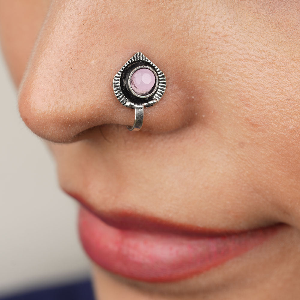 StylishKudi Women & Girls Oxidized Silver Tone Nose Pin And Nose Ring Combo Set