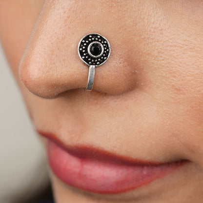 StylishKudi Women & Girls Oxidized Silver Tone Nose Pin And Nose Ring Combo Set