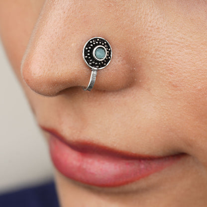StylishKudi Women & Girls Oxidized Silver Tone Nose Pin And Nose Ring Combo Set