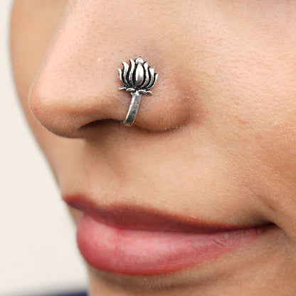 StylishKudi Women & Girls Oxidized Silver Tone Nose Pin And Nose Ring Combo Set
