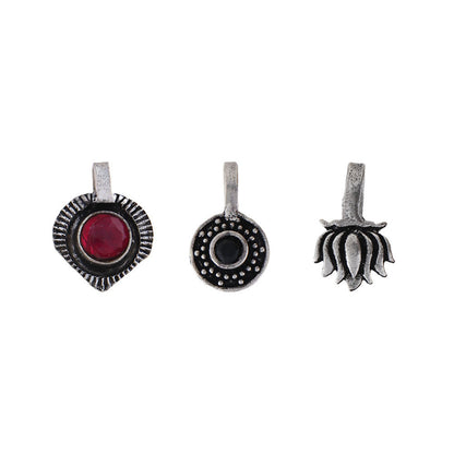 StylishKudi Women & Girls Oxidized Silver Tone Nose Pin And Nose Ring Combo Set