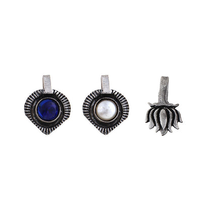 StylishKudi Women & Girls Oxidized Silver Tone Nose Pin And Nose Ring Combo Set