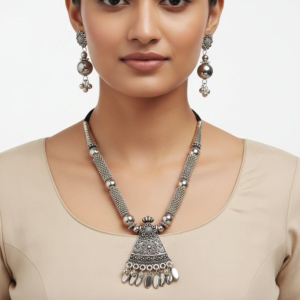 Radiant glow oxidized neckpiece (Silver)